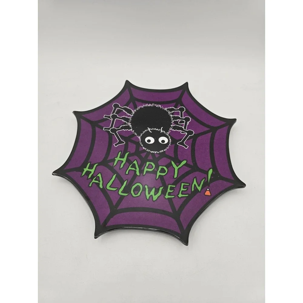 Vintage Halloween Spider Melamine Plate With‎ Bonus Purple Spider Decoration